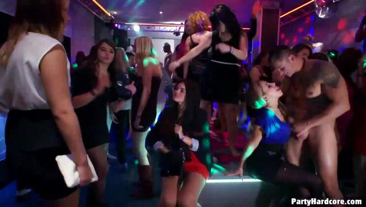 [Tainster] - Hardcore Group Sex - Pierced Blonde Striptease Turns into CFNM Orgy - Ellie Roe - Candi Blows