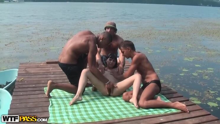 Brunette Gangbang Outdoors