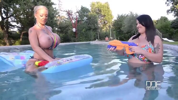 [DDFBusty] - Leanne Crow & Delz Angel - Poolside Big Boobs and Foot Play - Leanne Crow - Delz Angel