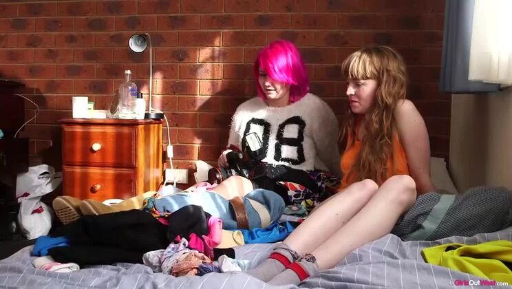 Redhead and Brunette Pissing Together Backstage