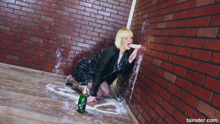 Tattooed Blonde MILF in Leather, Cum Covered