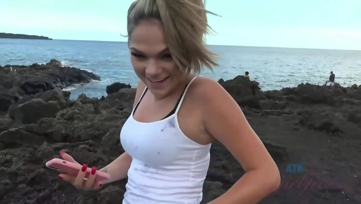[ATKGirlfriends] - Amateur Blonde Athena Faris Gets Fingering on Beach - Athena Faris