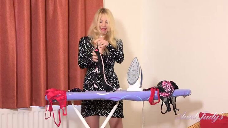 Shaved Blonde Lucinda in Lingerie Fucks Herself