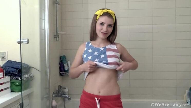 Blonde and Hairy: Gunita's Bathroom Strip