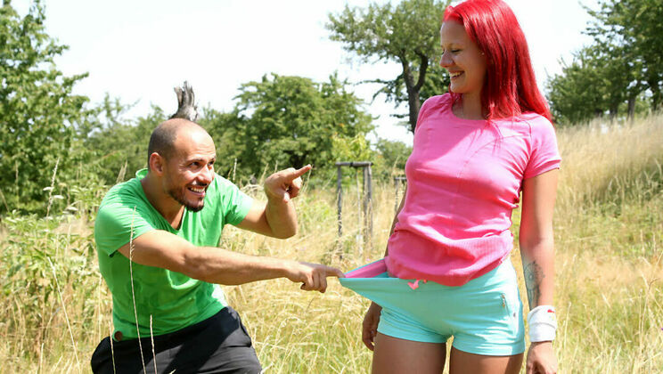 Public Blowjob with European Redhead