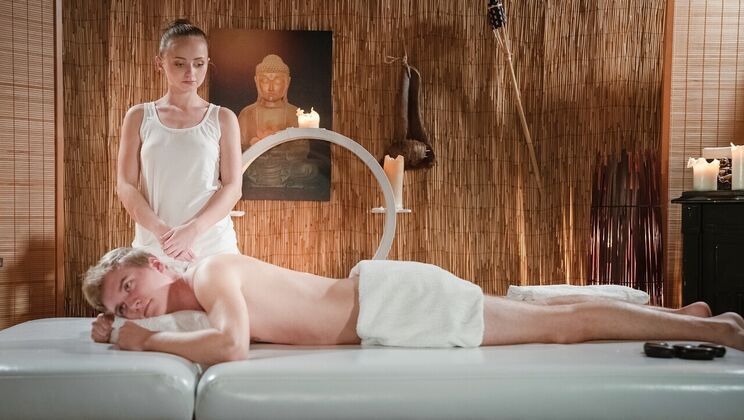 [MassageRooms] - Brunette Teen Lady Bug Oiled for Sex