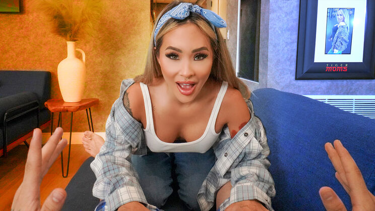 Tanned MILF Gets Cum in Mouth