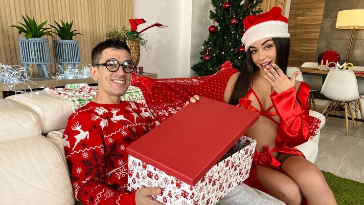 Tattooed Brunette Fucked Hard in Christmas POV