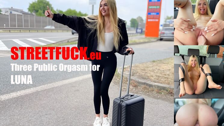 [StreetFuck] - Three Street Orgasms with Luna Bbunny Tied Up and Riding - Marcello Bravo - Luna Bbunny