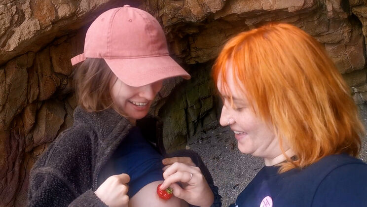 Lesbian Vacation Spit Kiss and Nipple Fun